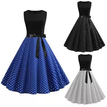 Женское винтажное платье в стиле ретро 1950-х годов без рукавов с принтом для выпускного вечера и выпускного вечера XXL синий