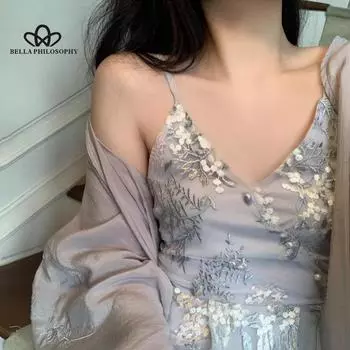 Женское винтажное платье во французском стиле без бретелек для вечеринки с вышивкой, повседневное праздничное платье в стиле бохо, Vestidos, летнее платье с цветочным принтом S серый