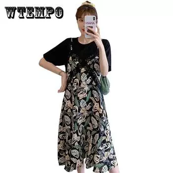 Женское винтажное праздничное платье супер феи с высокой талией, элегантное тонкое шифоновое цельное платье со складками и принтом XXL