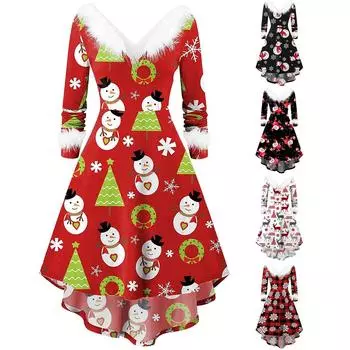 Женское винтажное рождественское свинг-платье для выпускного вечера, коктейльное платье с воротником, драпированными платьями с V-образным вырезом «рыбий хвост» L чёрный