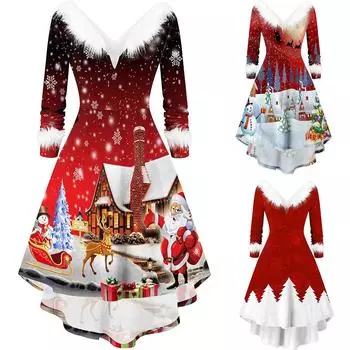 Женское винтажное рождественское свинг-платье для выпускного вечера, коктейльное платье с воротником, драпированными платьями с V-образным вырезом «рыбий хвост» L красный