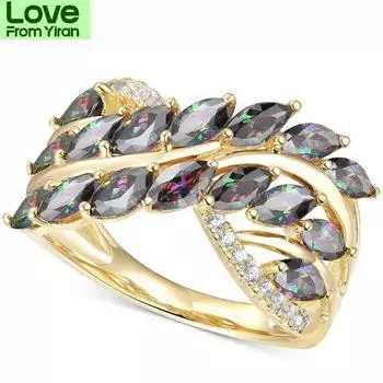 Женское винтажное серое хрустальное пшеничное кольцо с подвеской из желтого золота, обручальные кольца для женщин, обручальное кольцо с камнем для невесты 6