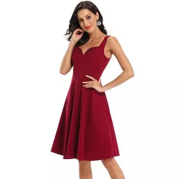 Женское винтажное шикарное свободное платье с вырезом в форме сердца 50-х годов, гламурное платье без рукавов для подружки невесты, свадебная вечеринка, коктейльная вечеринка, S-2XL S бордовый