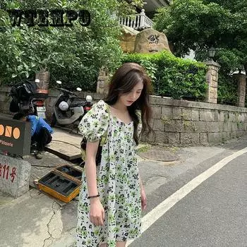 Женское винтажное супер-фея праздничное платье с высокой талией, элегантное тонкое шифоновое короткое платье с цветочным принтом XXL