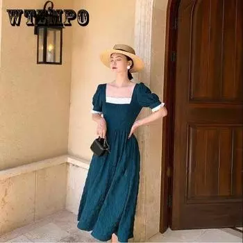 Женское винтажное супер-фея праздничное платье с высокой талией, элегантное тонкое длинное плиссированное вечернее платье с пышными рукавами XL