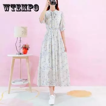 Женское винтажное супер-фея праздничное платье с высокой талией, элегантное тонкое шифоновое платье на подкладке с цветочным принтом XXXL