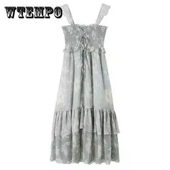 Женское винтажное супер-фея праздничное платье с высокой талией, элегантное тонкое шифоновое плиссированное платье с цветочным принтом XL