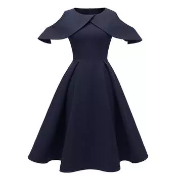 Женское винтажное свободное платье-накидка в стиле 50-х годов, миди-трапеция с открытыми плечами, атласное платье в стиле пин-ап, элегантный свадебный гость, вечерняя вечеринка, коктейльный наряд, S-2XL S темно-синий