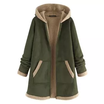 Женское винтажное толстое пальто с длинным рукавом и молнией с капюшоном и принтом кошки в винтажном стиле L зелёный