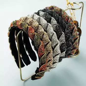 Женское винтажное украшение для волос с блестящим двойным драгоценным камнем в стиле барокко и полным сверлом OneSize чёрный