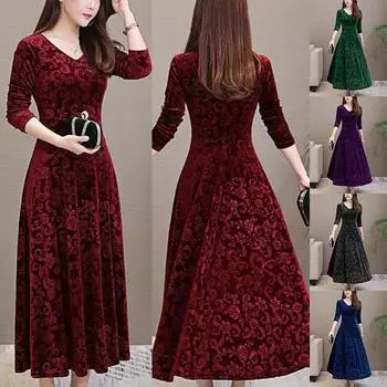 Женское винтажное вечернее платье с длинным рукавом, коктейльные платья XXXXL чёрный