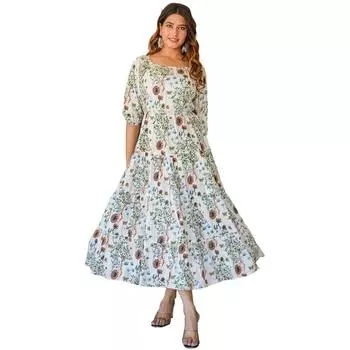 Женское вискозное платье макси с цветочным принтом, многослойное, топ, туника, праздничная одежда, Kurta VF-504 XS-34