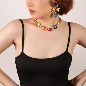 Женское византийское средневековое ренессансное смелое позолоченное массивное ожерелье для костюма ювелирные изделия ожерелья разноцветный