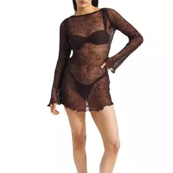 Женское вязаное крючком платье с длинными рукавами и открытой спиной, длинное платье с рюшами, пляжное вечернее платье L зелёный