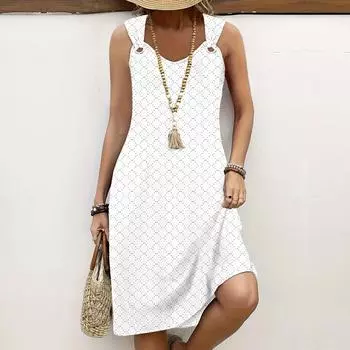 Женское вязаное летнее однотонное платье без рукавов с круглым вырезом L белый