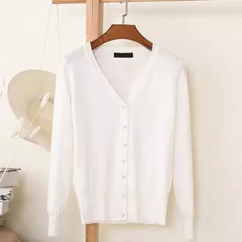 Женское вязаное пальто с V-образным вырезом, длинным рукавом, однобортный свитер, однотонный, с ребристым подолом, мягкий теплый свитер, кардиган L белый