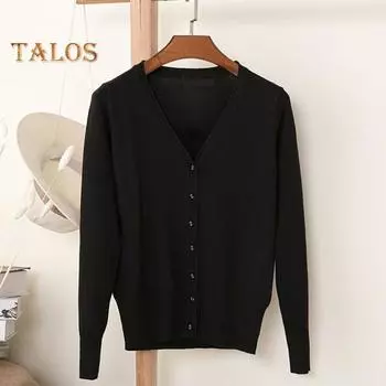 Женское вязаное пальто с V-образным вырезом, длинным рукавом, однобортный свитер, однотонный, с ребристым подолом, мягкий теплый свитер, кардиган XL красный