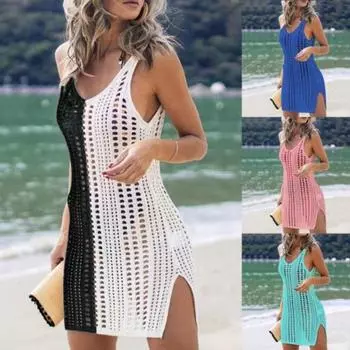 Женское выдалбливают однотонное летнее пляжное платье, защищающее от солнца, бикини, прикрытие для бассейна S