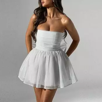 Женское выпускное мини-платье, вечернее платье А-силуэта с бантом на спине, короткое плиссированное платье с открытыми плечами без рукавов для вечеринок и свадеб L красный