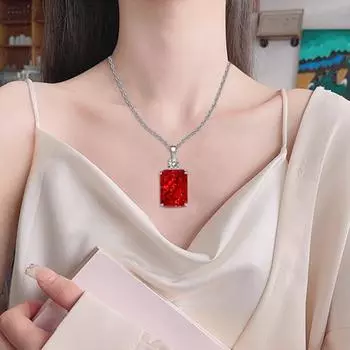 Женское выпускное ожерелье с большим четырехугольным кубическим цирконием, гладкая огранка, блестящее медное ожерелье, цепочка для свитера фиолетовый