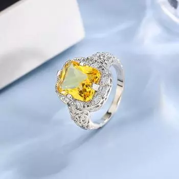 Женское высококачественное полое обручальное кольцо с муассанитом и цитрином, ювелирные изделия высшего качества, роскошное женское кольцо 6 жёлтый
