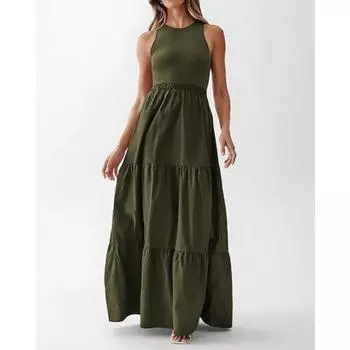 Женское взрывное платье с круглым вырезом в стиле пэчворк в полоску без рукавов и жилеткой с карманом S чёрный