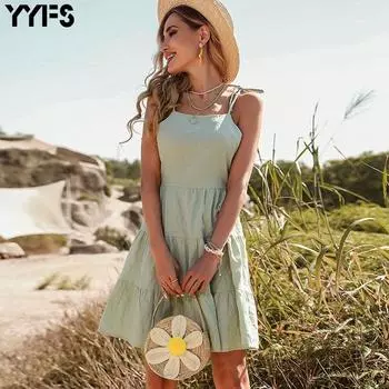 Женское зеленое хлопково-льняное платье-комбинация из жатого хлопка L светло-зеленый