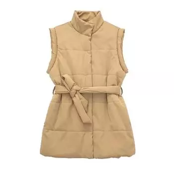 Женское зеленое офисное женское пальто большого размера без рукавов, парки с поясом и карманами OneSize чёрный