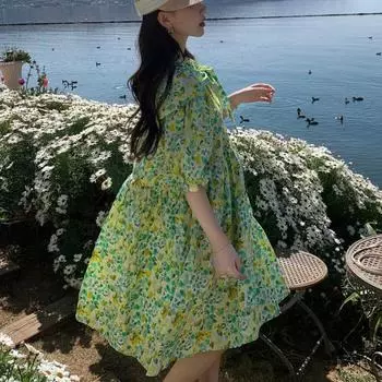 Женское зеленое платье большого размера в стиле литература, искусство в стиле ретро, женские платья со свободной талией 4xl M зелёный