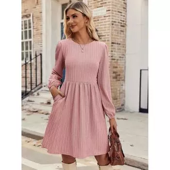 Женское жаккардовое трикотажное платье с круглым вырезом и длинными рукавами S чёрный