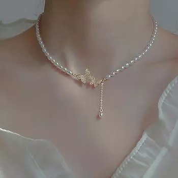 Женское жемчужное ожерелье с кисточкой и кисточкой из стерлингового серебра S925 для Instagram, французская нишевая легкая цепочка на ключицу в стиле барокко с рисовым зерном 40CM