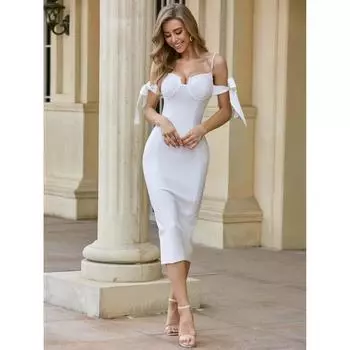 Женское жемчужное платье на бретельках Вечернее платье средней длины Свадебное платье с юбкой Белое S белый