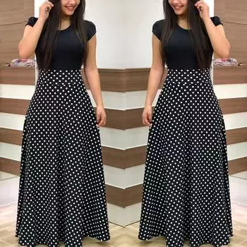 Женское женское коктейльное платье с коротким рукавом и волнистой точкой L чёрный