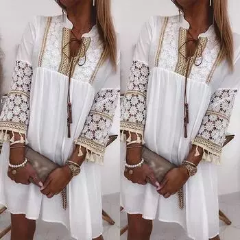 Женское женское мини-платье на шнуровке с кисточками, летнее праздничное бальное платье