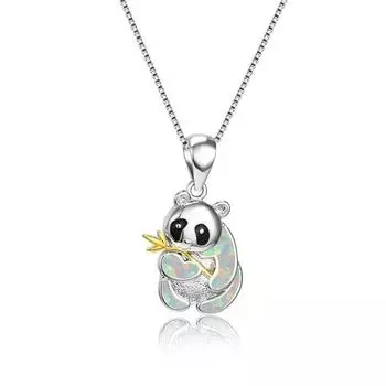 Женское животное, милое бамбуковое ожерелье с подвеской в виде панды, готическое ювелирное изделие, ожерелье с подвеской в виде животного, кавайное ожерелье с подвеской белый