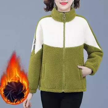 Женское зимне-осеннее пальто с цветными блоками, толстый плюш, мягкий теплый воротник-стойка, защита шеи, длинный рукав, молния, кардиган, куртка для мамы 3XL красный