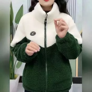 Женское зимне-осеннее пальто, утолщенное плюшевое пальто соответствующего цвета, воротник-стойка, застежка-молния, повседневный кардиган с длинным рукавом, теплые карманы для удержания тепла, женские 2XL розовый