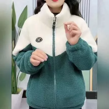 Женское зимне-осеннее пальто, утолщенное плюшевое воротник-стойка, застежка-молния с длинным рукавом, повседневный кардиган, теплые карманы для удержания тепла, женская куртка больших размеров