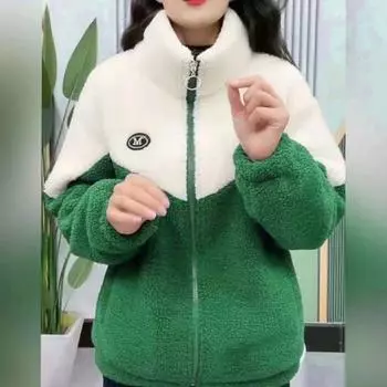 Женское зимне-осеннее пальто, утолщенное плюшевое пальто соответствующего цвета, воротник-стойка, застежка-молния, повседневный кардиган с длинными рукавами, теплые карманы для удержания тепла M розовый