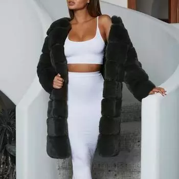 Женское зимнее элегантное длинное пальто с меховой подкладкой, вечернее меховое вечернее платье, шаль S-6XL S чёрный