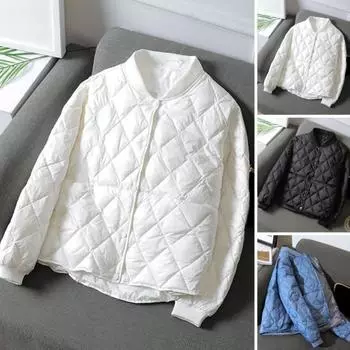 Женское зимнее бейсбольное пальто с воротником-стойкой, ветрозащитное тонкое, с подкладкой, однотонное, длинное S чёрный