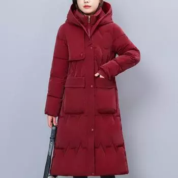 Женское зимнее длинное пальто больших размеров с капюшоном, новые высококачественные толстые теплые стеганые куртки для женщин, зимние парки в корейском стиле с большими карманами L чёрный