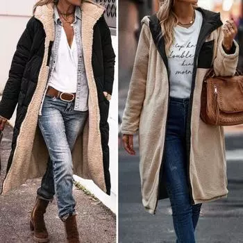 Женское зимнее длинное пальто с капюшоном и длинными рукавами, флисовая подкладка, верхняя одежда, карманы на молнии, двусторонняя одежда, длинный пуховик 2XL зелёный