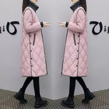 Женское зимнее длинное теплое пальто, утолщенная теплая куртка, воротник-стойка, длинная пушистая куртка, теплая зимняя куртка XS