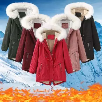 Женское зимнее длинное утолщенное и бархатное теплое повседневное пальто со шляпой M винный