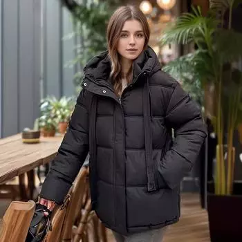 Женское зимнее хлопковое пальто 2024 года, однотонная женская куртка с капюшоном и высоким воротником, теплая хлопковая куртка, женские пальто больших размеров, теплая верхняя одежда M бежевый