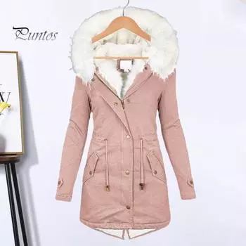 Женское зимнее хлопковое пальто больших размеров с капюшоном из искусственного меха, флисовой подкладкой, застежкой на молнию и кнопками, ветрозащитная куртка средней длины, облегающая верхняя одежда XXL розовый