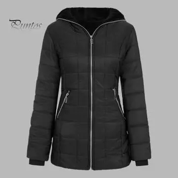 Женское зимнее хлопковое пальто с капюшоном, застегивающееся на молнию, плюшевая подкладка, утепленная куртка Winddoof, средняя длина, длинный рукав, эластичные манжеты, уличное пальто M чёрный