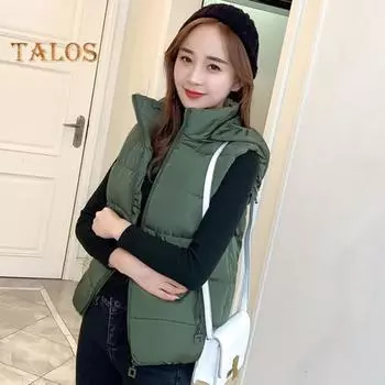 Женское зимнее хлопковое пальто с капюшоном, защитой шеи, утолщенным подкладом, съемным капюшоном, коротким ветрозащитным жилетом на молнии с карманом M белый