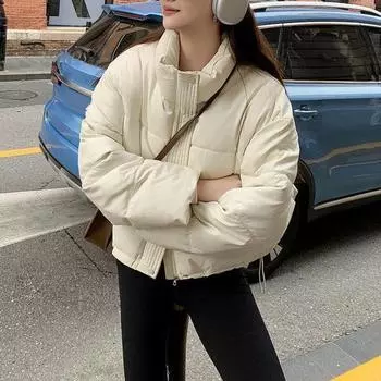 Женское зимнее хлопковое пальто с карманами, воротником-стойкой, длинным рукавом, однотонное, легкое, утолщенное, теплое, верхняя одежда M зелёный